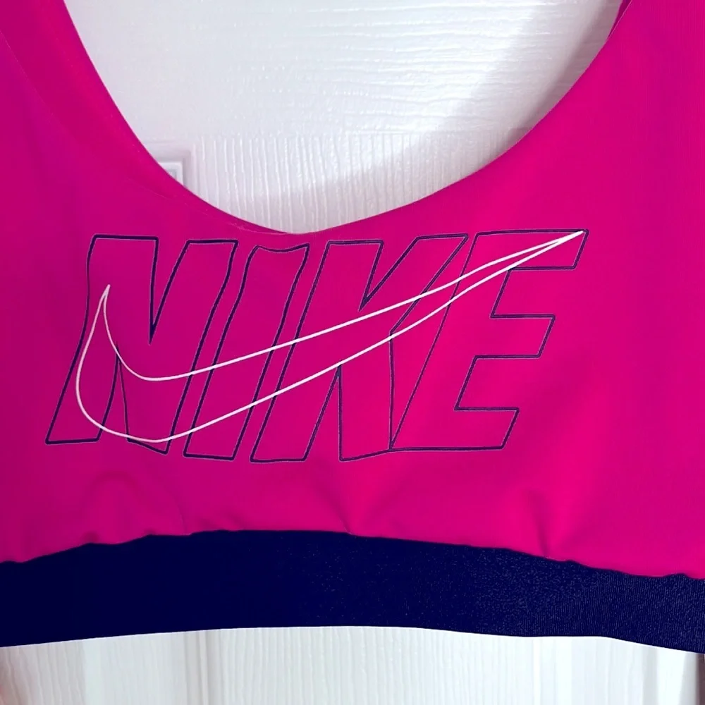 Nike Hot Pink Logo Swim Bikini Top Black Trim NWT